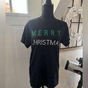 Seasonal Merry Christmas shirt sleeve black T - shirt